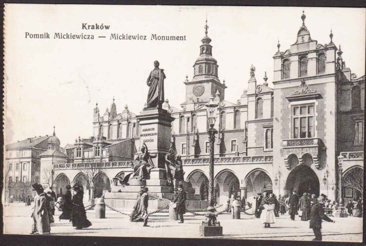 KRAKÓW - POMNIK MICKIEWICZA - SAL. MAL. POLSKICH - 1914 R.