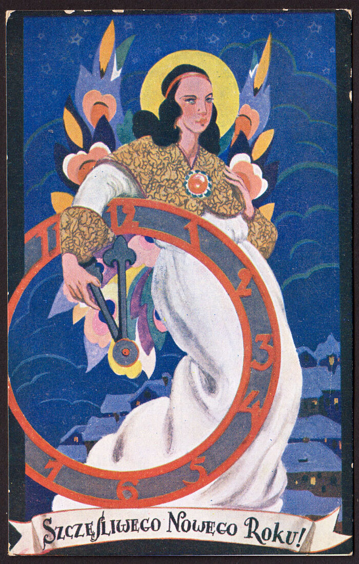 ALFRED ŻMUDA - SZCZĘŚLIWEGO NOWEGO ROKU - ART DECO - ANIOŁ CZASU