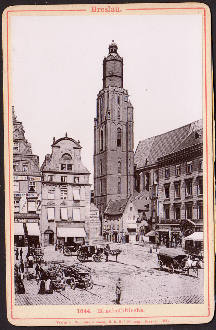 BRESLAU (WROCŁAW) - ELISABETHKIRCHE 1844 R. - DRESDEN 1900 - FOTO NA TEKTURCE
