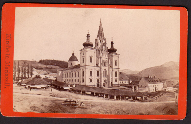 MARIAZELL - BAZYLIKA - RYNEK GŁÓWNY - AUSTRIA - FOTO NA KARTONIKU - OK 1880 R.