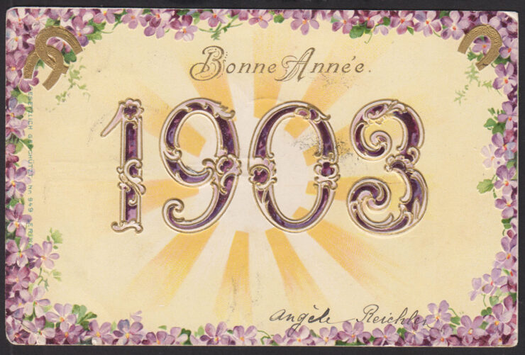 BONNE ANNE'E 1903 - NOWY ROK - FRANCJA - TŁOCZONA - KWIATY