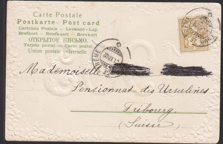 BONNE ANNE'E 1903 - NOWY ROK - FRANCJA - TŁOCZONA - KWIATY