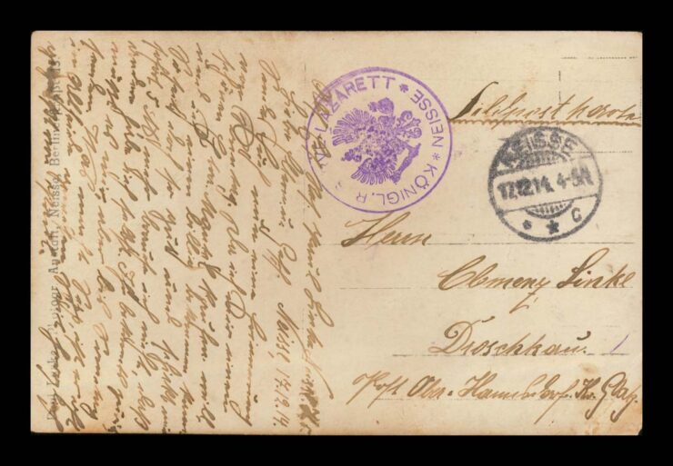 NEISSE (NYSA) - ŻOŁNIERZE PRUSCY - STEMPEL LAZARET 1914 R.