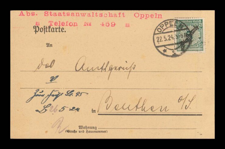 OPPELN (OPOLE) - KARTA SĄDOWA - PRZEKAZ. DOKUMENTÓW 1924 R.