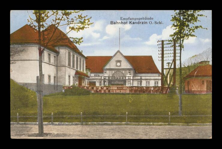 KANDRZIN (KĘDZIERZYN) - BAHNHOF - BUDYNEK DWORCA - POCZTA KOLEJOWA 1922 R.