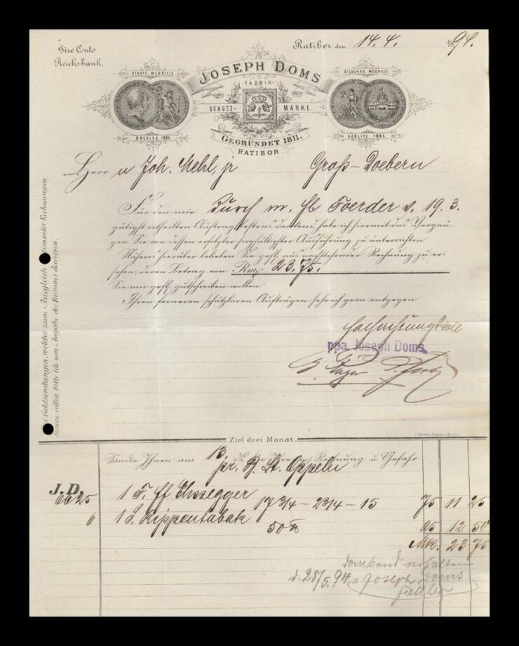 RATIBOR (RACIBÓRZ) - DOKUMENT HANDOLWY - ZAM. NA 2000 POCZTÓWEK - 1894 R.