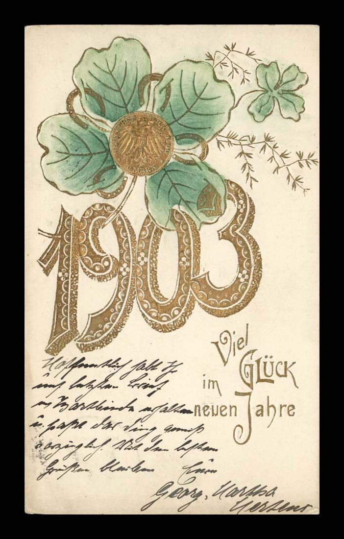 NEUEN JAHR (NOWY ROK) - ZŁOTA MONETA - KONICZYNA, PODKOWY - PRAGE 1903 R.