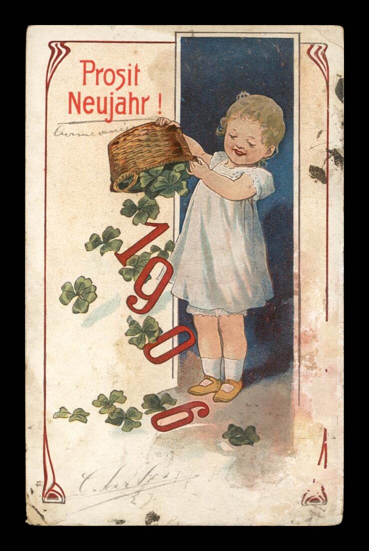 NEUJAHR (NOWY ROK) - KOSZYK Z KONICZYNĄ - SECESJA 1906 R.
