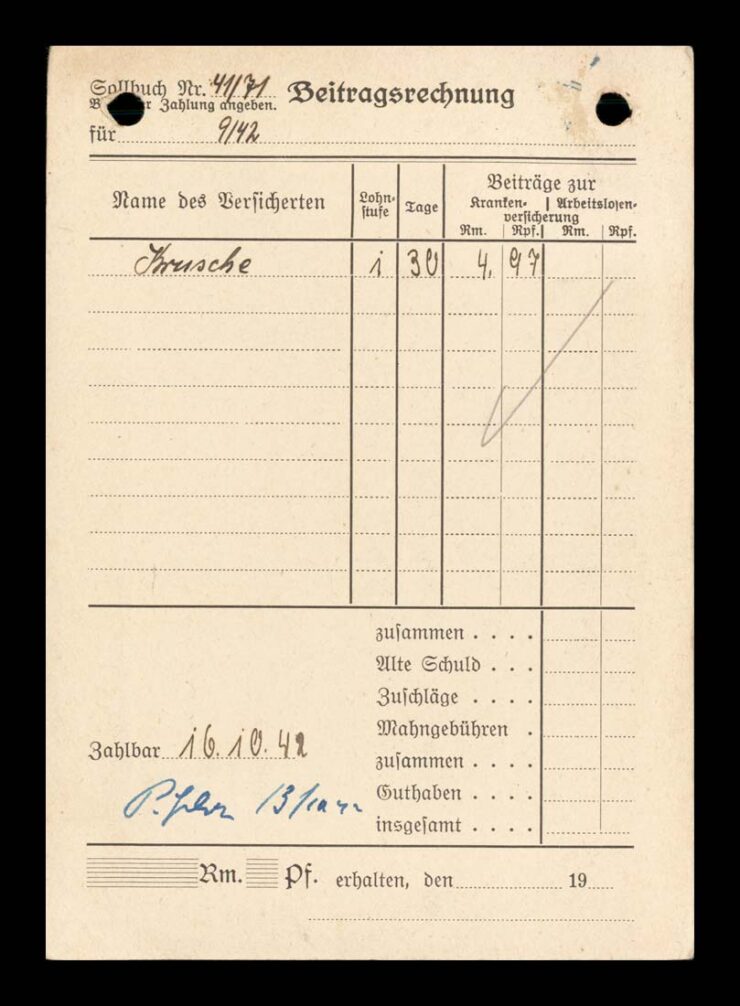SCHWIDNITZ (ŚWIDNICA) - INF. SKŁADKI - + POTWIERZENIE 1942 R.
