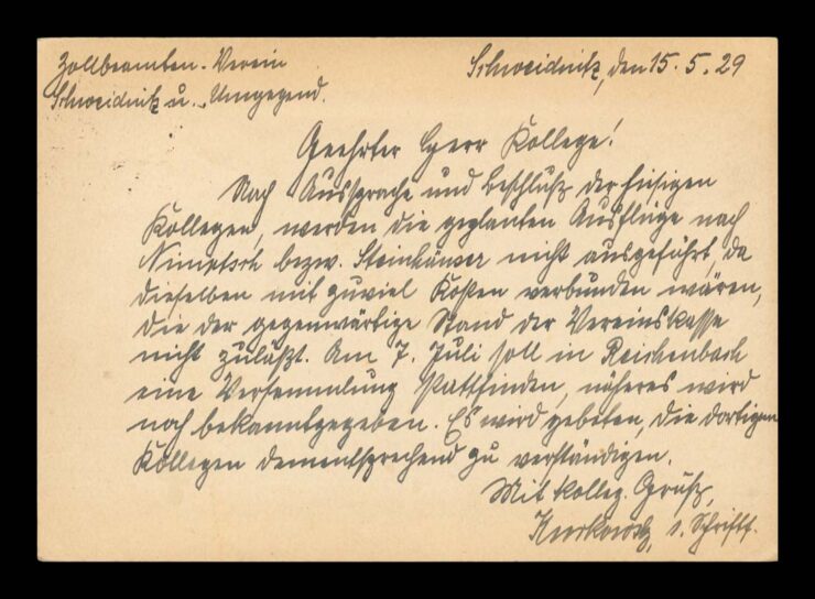 SCHWIDNITZ (ŚWIDNICA) - KORESP. LOKALNEGO STOWARZYSZENIA 1929 R. NR 1