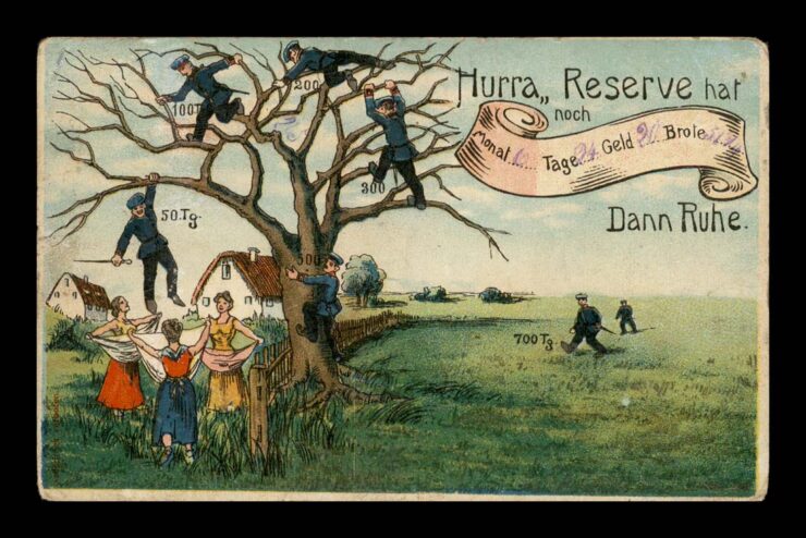 ŻOŁNIERZE, ODLICZANIE DNI DO REZERWY - HUMOR 1914