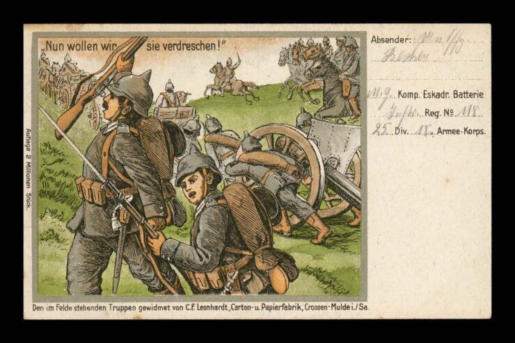 WOJSKO, WOJNA, ŻOŁNIERZE - TERAZ ICH SPIERZEMY - FELD. 1914