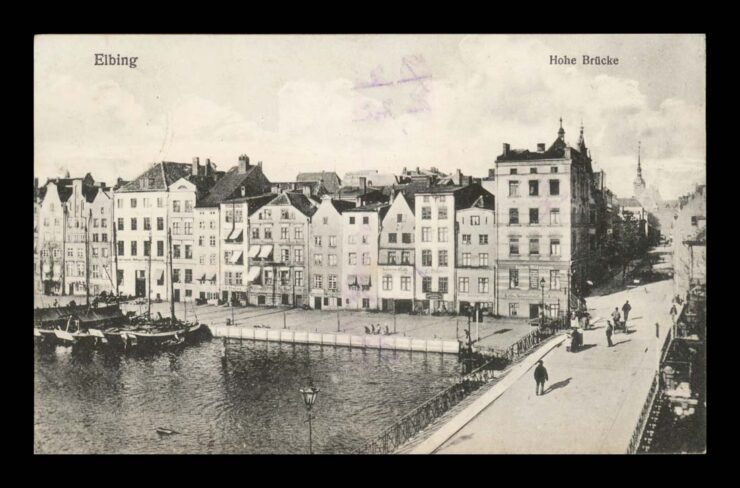 ELBING (ELBLĄG) - HOHE BRUCKE, KAMIENICE PRZY RZECE - FELDPOST 1918