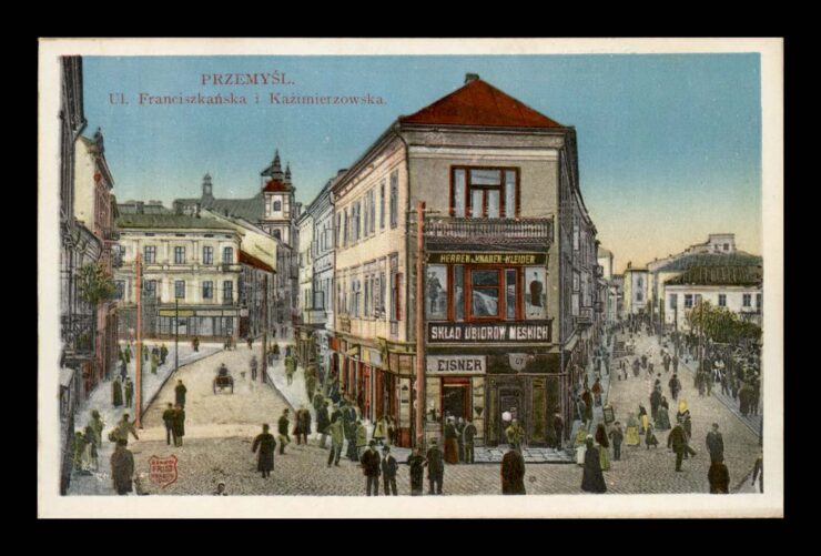 PRZEMYŚL, ULICA FRANCISZKAŃSKA  I KAZIMIERZOWSKA, KOLOR LITHO 1911