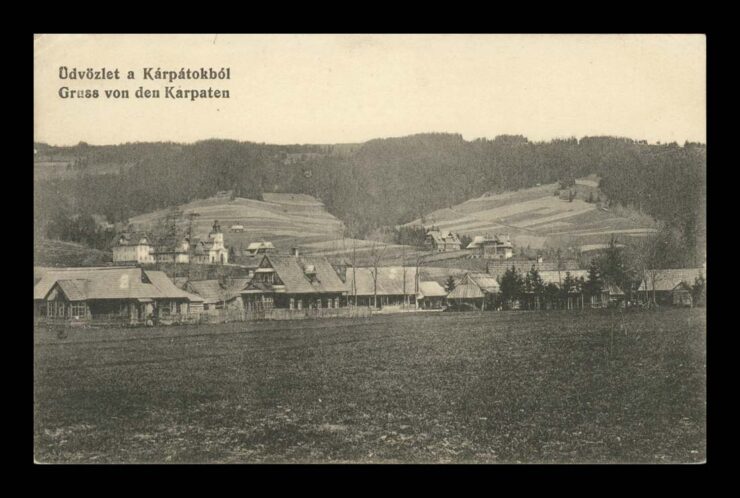 GRUSS, KARPATY - WIOSKA, ZABUDOWA LOKALNA, FELD.1915 (CENZURA)