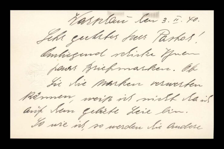 WARSCHAU (WARSZAWA) - DO PASTORA, STEMPEL (ODCISK HERBU) 1940