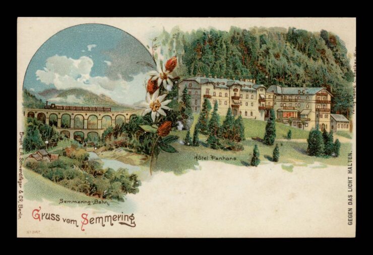SOMMERING (AUSTRA) - HOTEL, WIADUKT - KOLEJ, OK. 1900