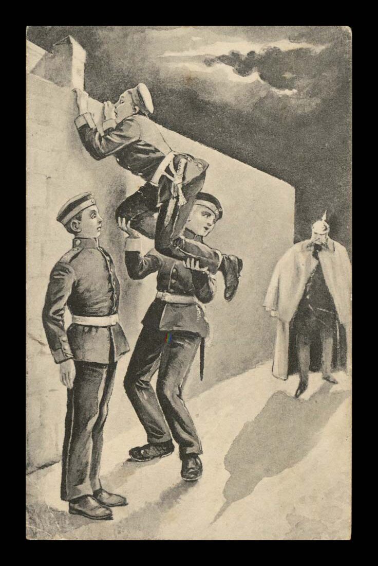 POWRÓT Z PRZEPUSTKI, CESARZ, ŻOŁNIERZE, HUMOR 1910