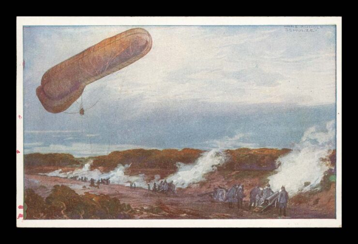 SIGN. RUDOLF SCHULZE, ZEPPELIN, ARTYLERIA, WOJNA, PRUSY