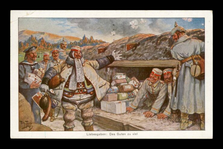 SIGN. ARTHUR THIELE, ŻYCIE OKOPOWE, PACZKI, FRONT, ŻOŁNIERZ, HUMOR, 1915