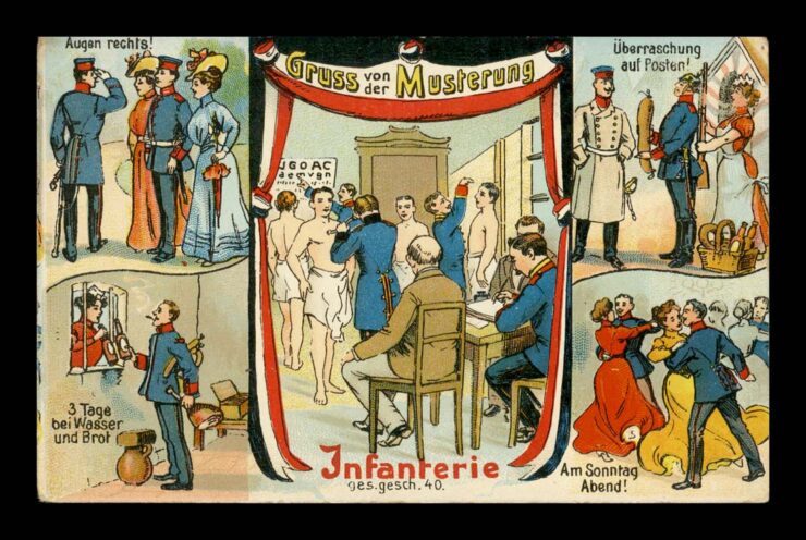 MUSTERUNG, POBÓR, BADANIE LEKARSKIE, ŻOŁNIERZE, PIECHOTA , FELD.1915