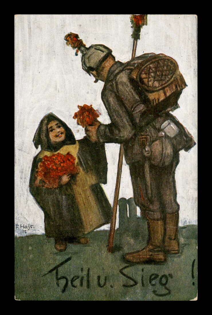 SIGN. FRITZ HASS, KWIATY DLA ŻOŁNIERZA, OD MUNCHEN KIND. 1918