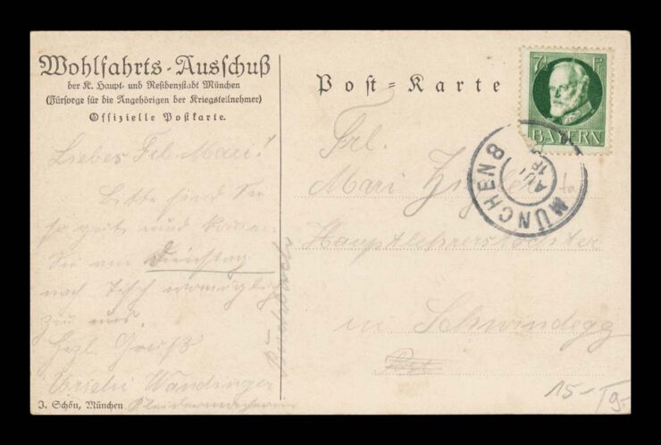 SIGN. FRITZ HASS, KWIATY DLA ŻOŁNIERZA, OD MUNCHEN KIND. 1918