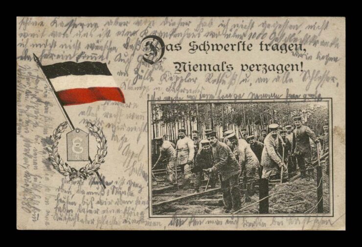 ZNOSIĆ CO NAJCIĘŻSZE, FLAGA, PRUSY, BUDOWA DROGI KOLEJOWEJ, 1915