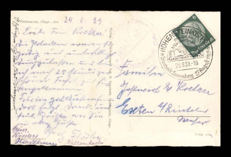HOHENSTEIN (OLSZTYNEK), TANNENBERG, OSTERODE, BRAMA DO KRYPTY 1939