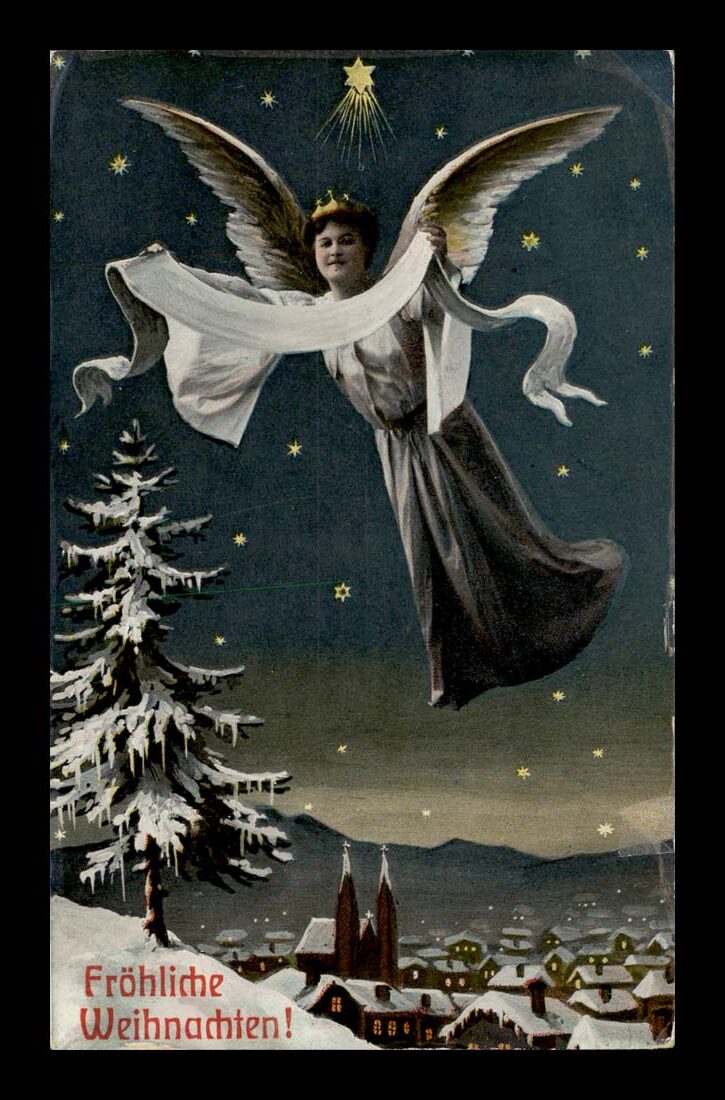 BOŻE NARODZENIE, ŚNIEG, ZIMA, ANIOŁ VINTIGE 1903