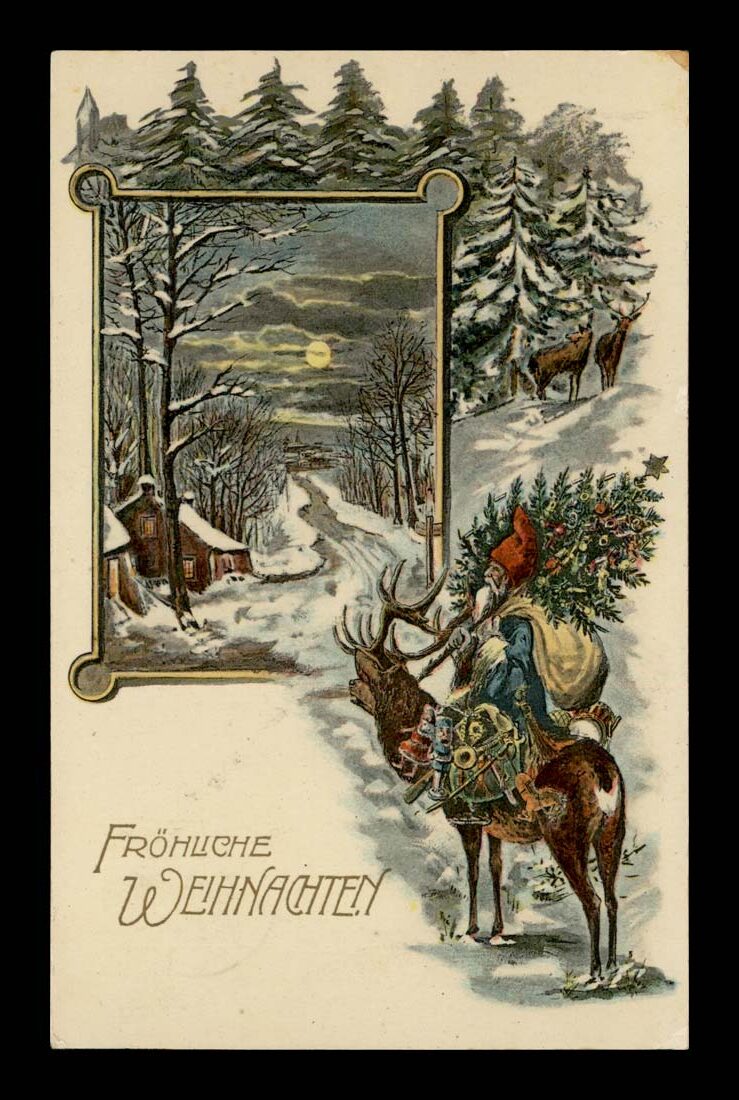 ZIMA, ŚWIĘTA, BOŻE NARODZENIE, SKRZAT, CHOINKA, LITHO 1912