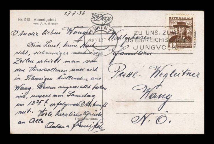 SIGN. A. VON RIESEN, MODLITWA WIECZORNA, MALATURA 1937