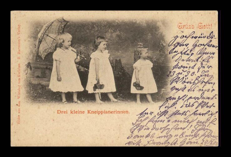 GRUSS GOT, TRZY DZIEWCZYNKI, BUTY I PARASOL, VINTIGE 1900