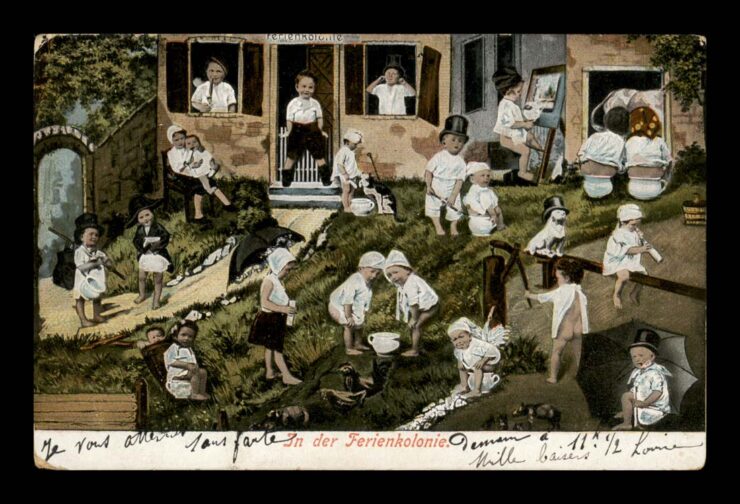 KOLENIE, MAŁE DZIECI, CZYNNOŚCI I NOCNIKI, VINTIGE PARIS 1903