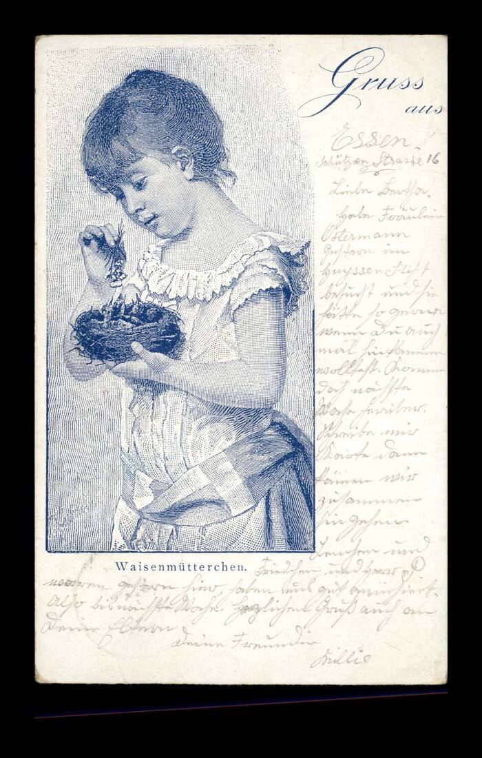 VINTIGE, GNIAZDKO PEŁNE PISKLĄT, DZIEWCZYNKA 1900