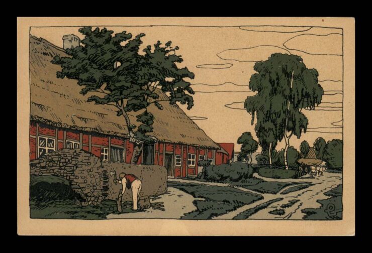 KOLOROWA LITOGRAFIA, WIEJSKA SCENERIA, 1921