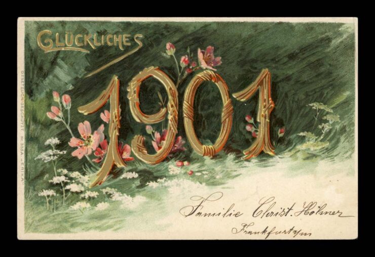 NEUE JAHR (NOWOROCZNA), DATA, ROK 1901, KWIATY, LITHO 1900