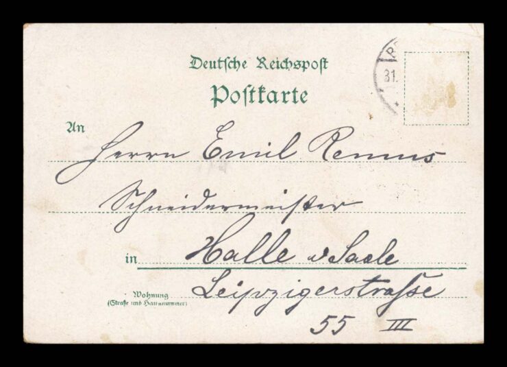 NEUE JAHR (NOWOROCZNA), TOAST W OKNIE, SZAMPAN, KSIĘŻYCÓWKA, LITHO 1900