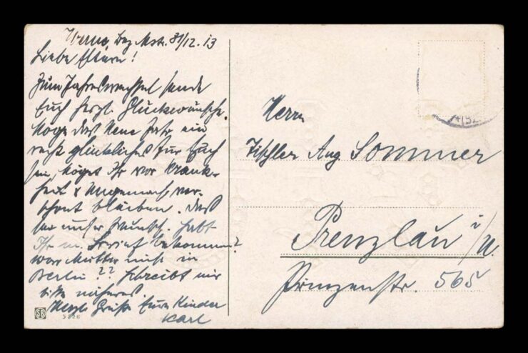 PROSIT NEUJAHR (NOWOROCZNA), ZŁOTE CYFRY 1914, ZDOBNE, PRAGE