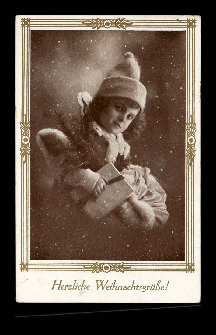 HERZLICHE WEIHNACHTEN, DZIEWCZYNKA Z PREZENTEM, VINTIGE 1928