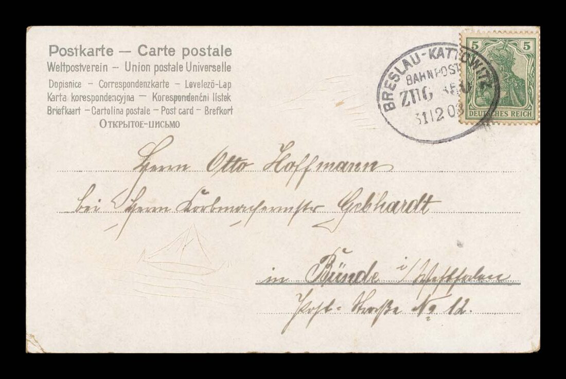 PROSIT NEUJAHR, TOAST, VINTIGE LITHO, BAHNPOST BRESLAU - KATTOWITZ 1903 - obrazek 2